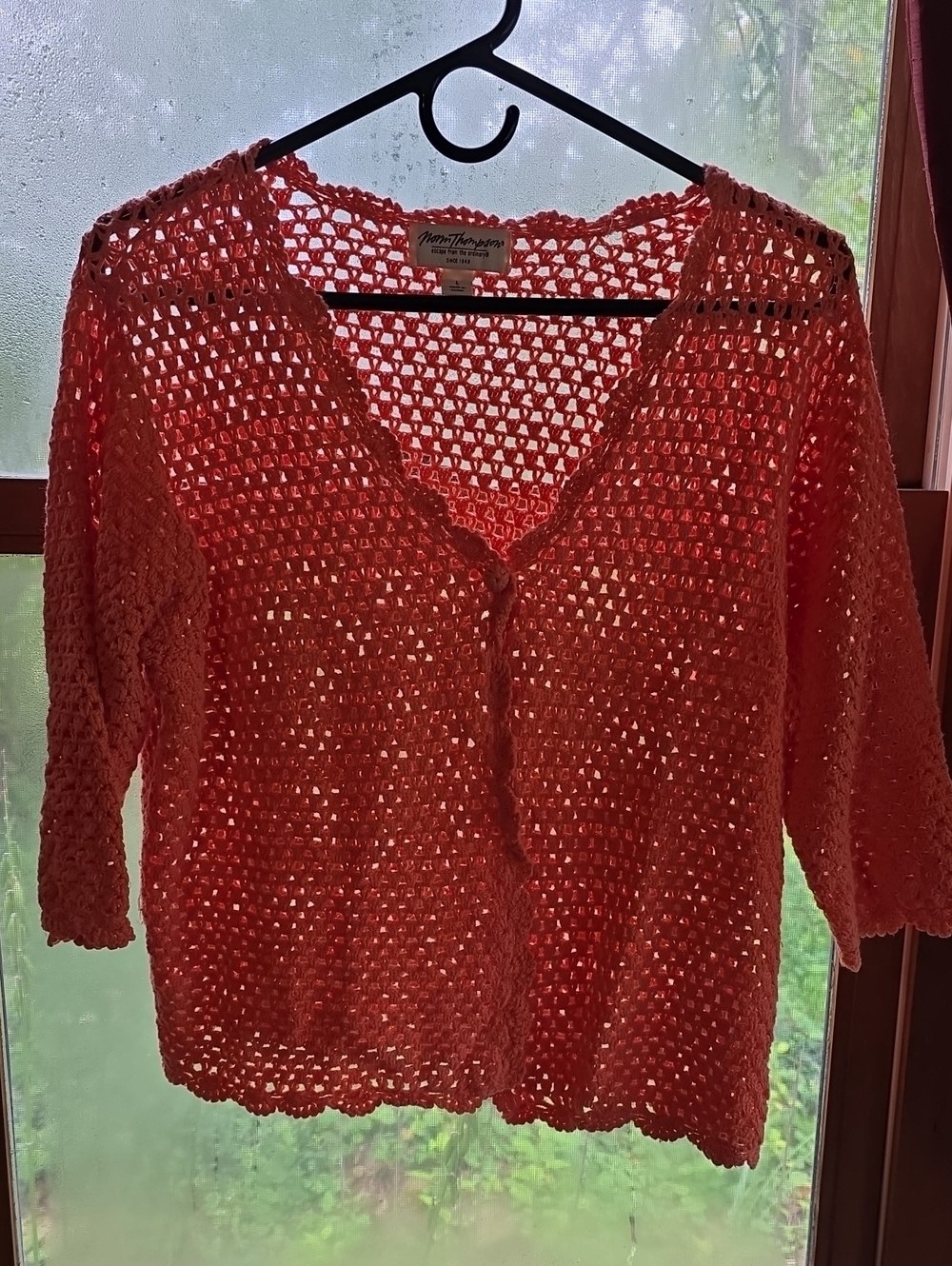 Thompson Coral Openwork Crochet Cardigan
